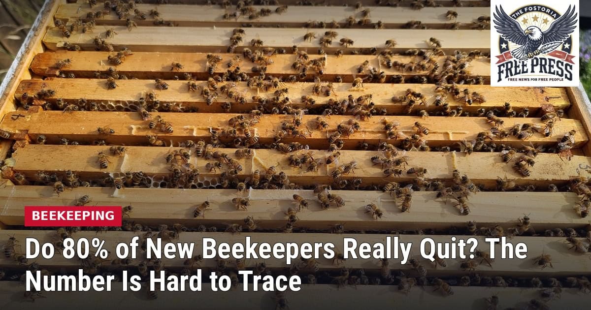 Fostoria News Beekeeping hive frames with bees and honeycomb for pollination.